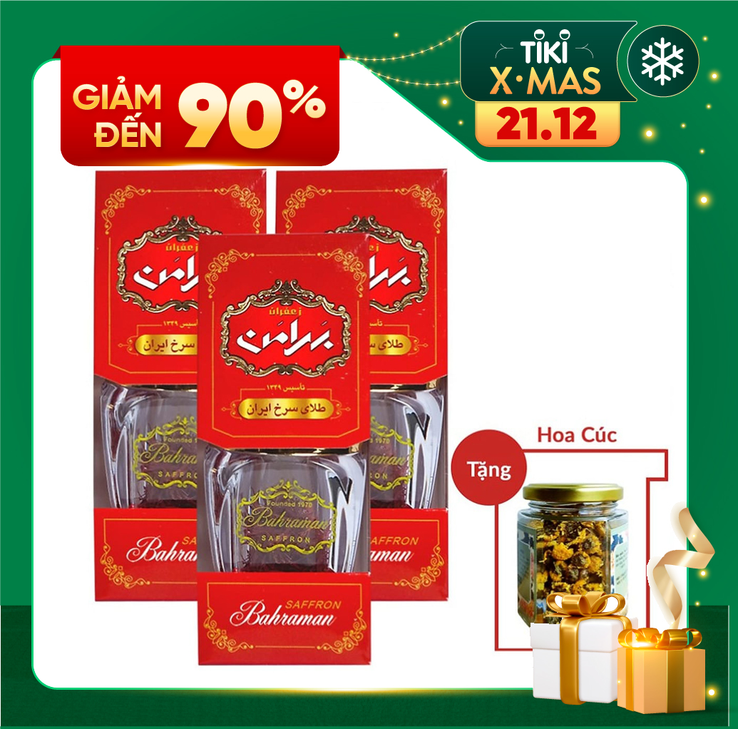 Nhụy Hoa Nghệ Tây Saffron Bahraman Combo 3 hộp 1gram/hộp Tặng hoa cúc 8Gram