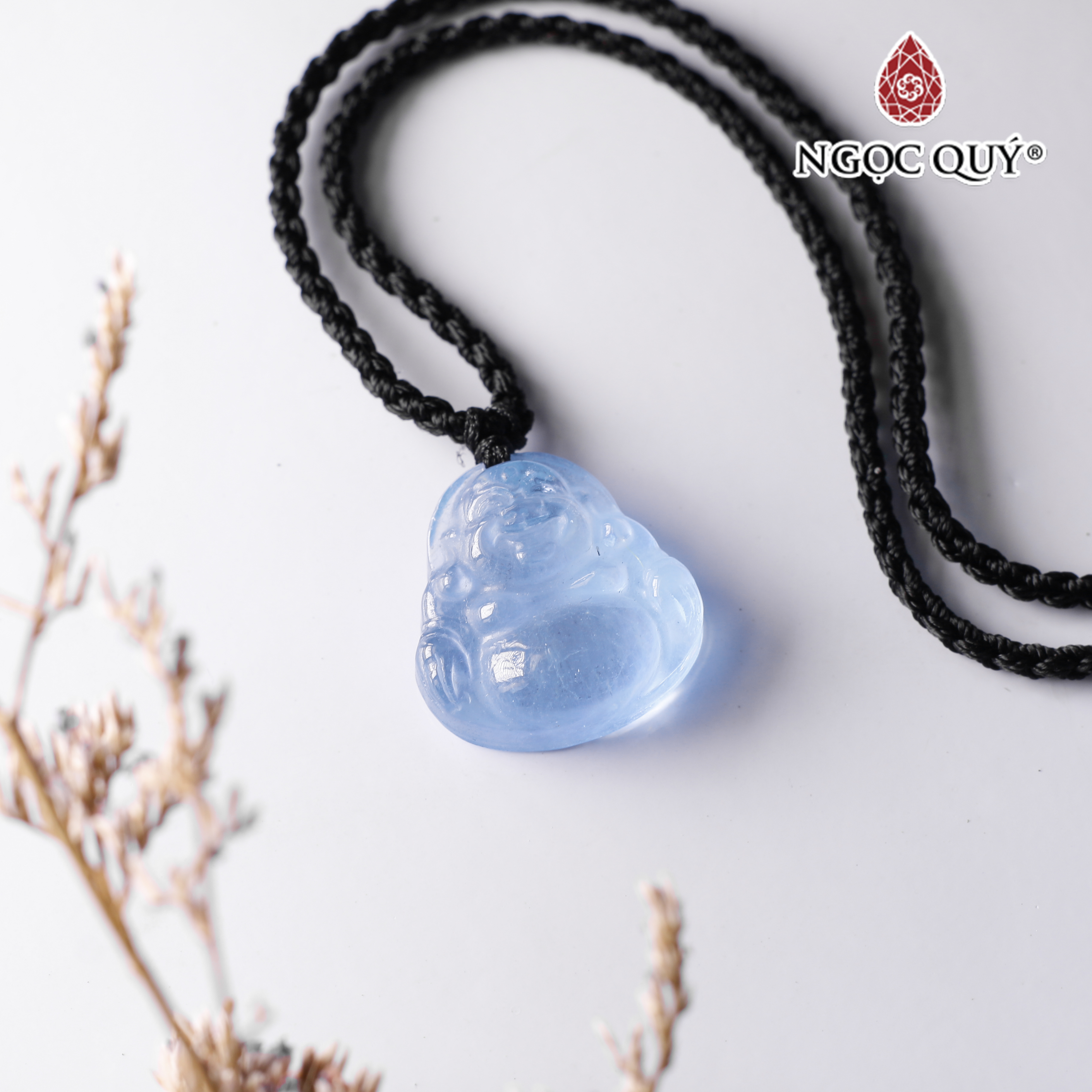 Mặt dây chuyền phật Di Lặc đá aquamarine 18x20mm hợp mệnh thủy, mệnh mộc - Ngọc Quý Gemstones