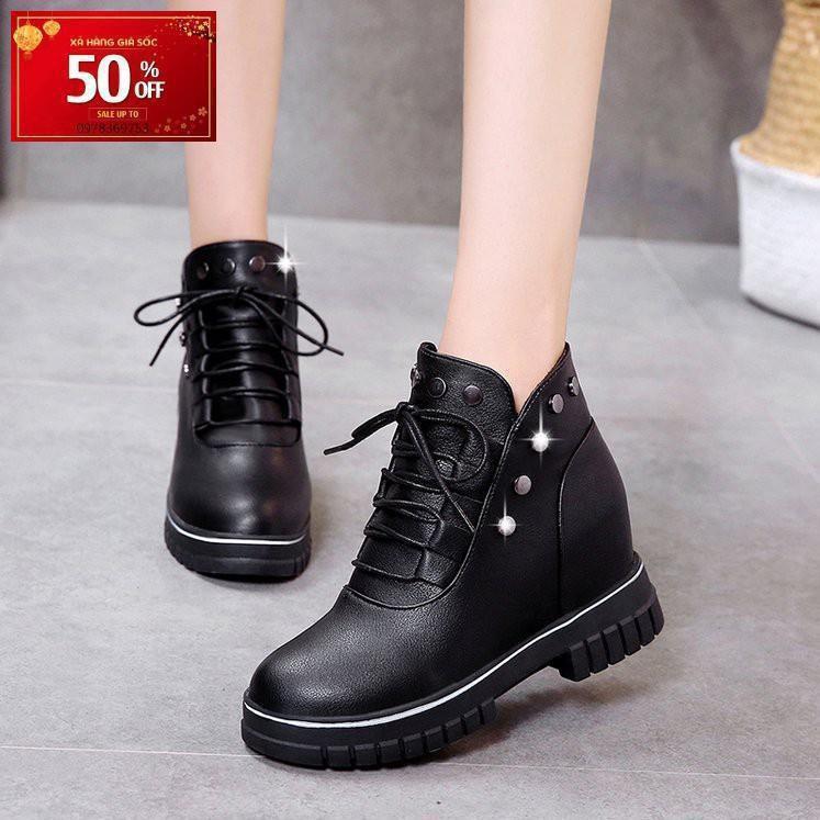 Giày Boots độn gót cổ thấp S1099 (Đen)