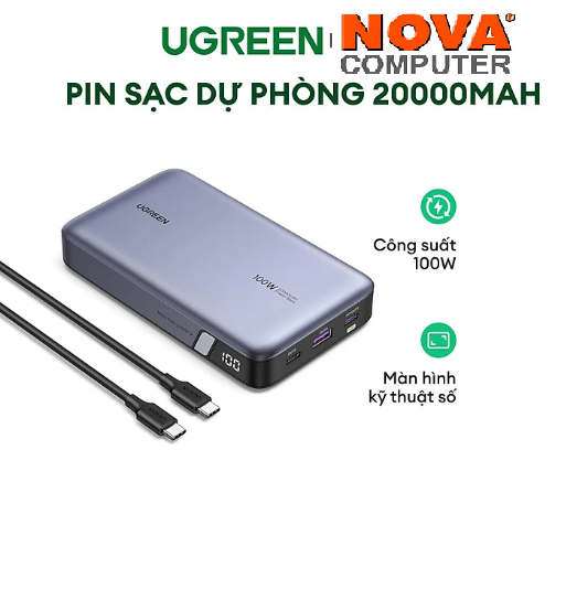 Bộ pin sạc dự phòng 25000mAh/20000mAh 145W/100W UGREEN | Cổng sạc nhanh USB-C | 3 cổng | Màn hình kỹ thuật số | Hàng chính hãng - Bảo hành 18 tháng 1 đổi 1 | 90597A 25188