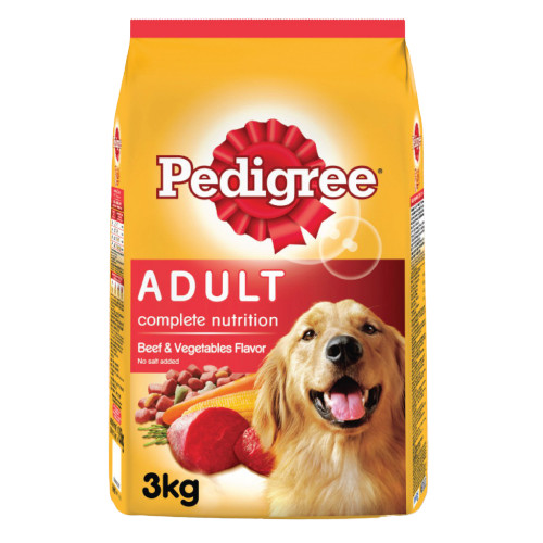 Combo thức ăn cho chó Pedigree 3kg vị thịt bò và rau củ + sốt chó con Pedigree 80g vị bò nướng và rau