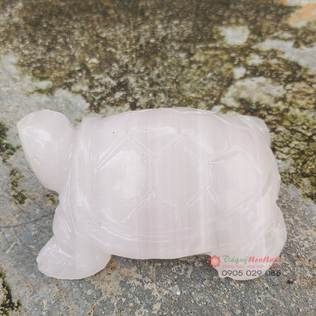 Tượng rùa phong thủy đá thạch anh hồng 9cm - đá Non Nước