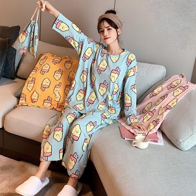 Set đồ ngủ dài in hình hoạt hình dễ thương cho nữ