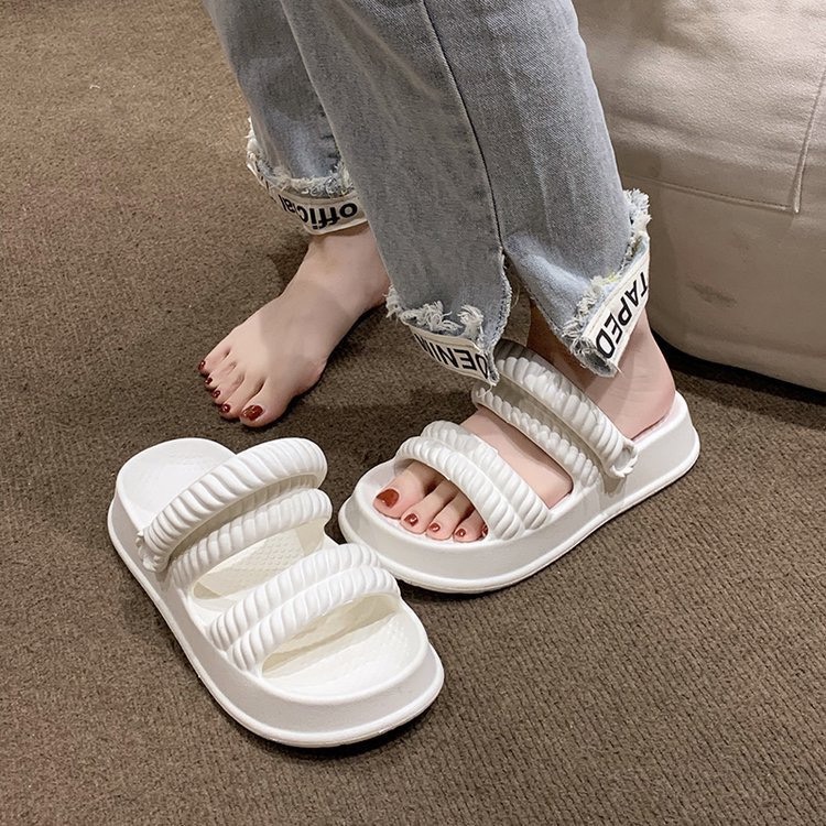 Dép bánh mì 2 quai ngang sandal nữ quai hậu độn đế 3cm kiểu ulzzang basic đi mưa D151