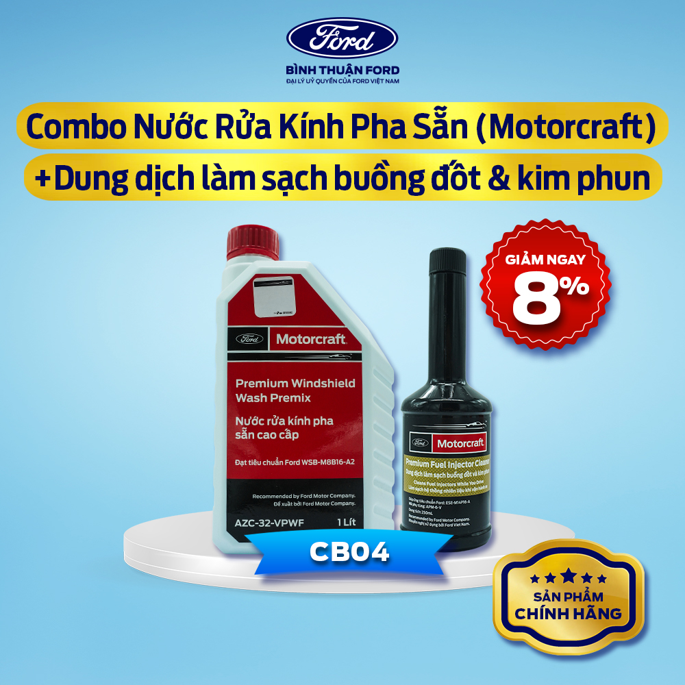 [COMBO GIÁ HỜI] Nước Rửa Kính Ô tô Pha Sẵn (Motorcraft) + Dung dịch làm sạch buồng đốt &amp; kim phun | Chính hãng