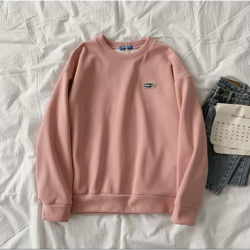 SWEATER logo CHERRY AKA lót nỉ bông đơn sắc basic