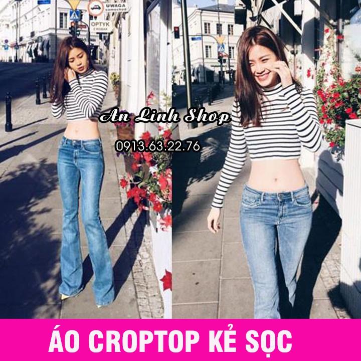 ÁO CROPTOP NỮ TAY DÀI KẺ SỌC