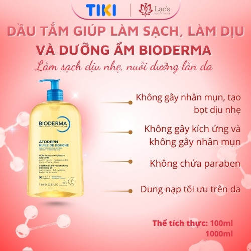 Dầu tắm giúp làm sạch, làm dịu và dưỡng ẩm dành cho da khô, da nhạy cảm Bioderma Atoderm Huile De Douche 1000ML