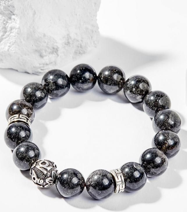 Vòng Tay Phong Thủy Nam Đá Thạch Anh Tóc Đen Phối Charm Cầu Bạc Mệnh Thủy, Mộc Ngọc Quý Gemstones
