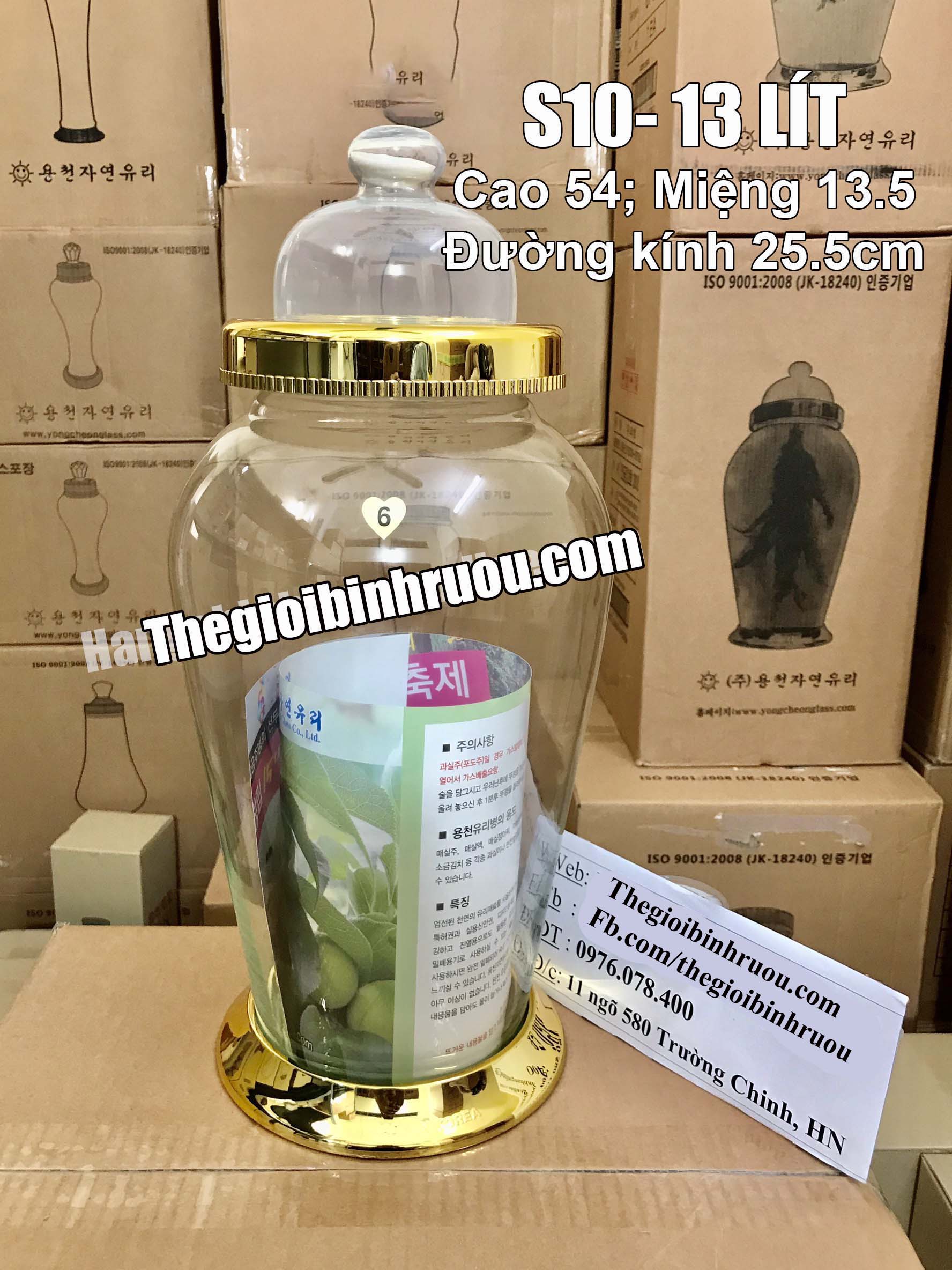 Bình Thủy Tinh Ngâm Rượu Hàn Quốc 13L - Bình Ko Van