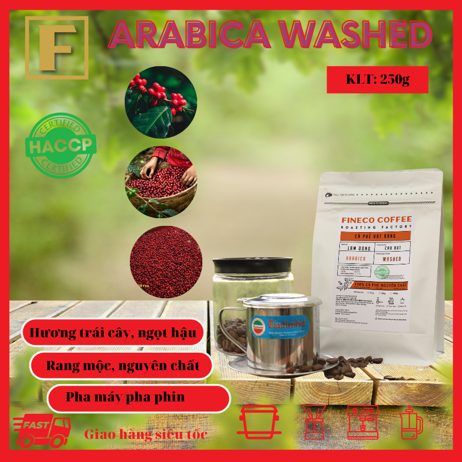 Arabica Washed(Chế biến ướt) - Vị đắng nhẹ, chua thanh, hương trái cây, hậu ngọt dịu - Cà phê pha phin/ Pha máy |250 - 500gr|