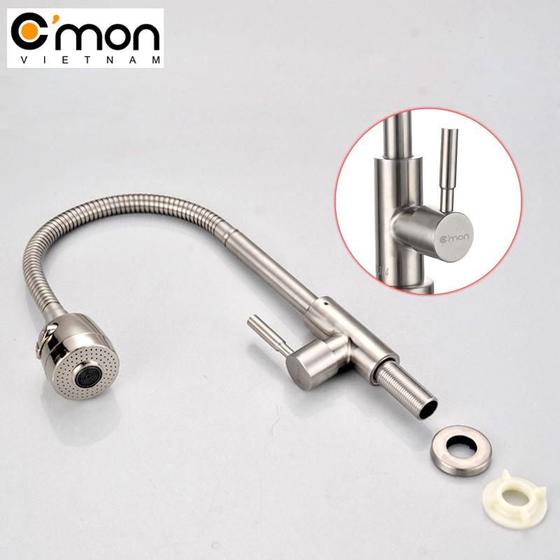 Vòi rửa bát chén lạnh inox 304 cao cấp lò xo xoay 360° C'MON VBL-01