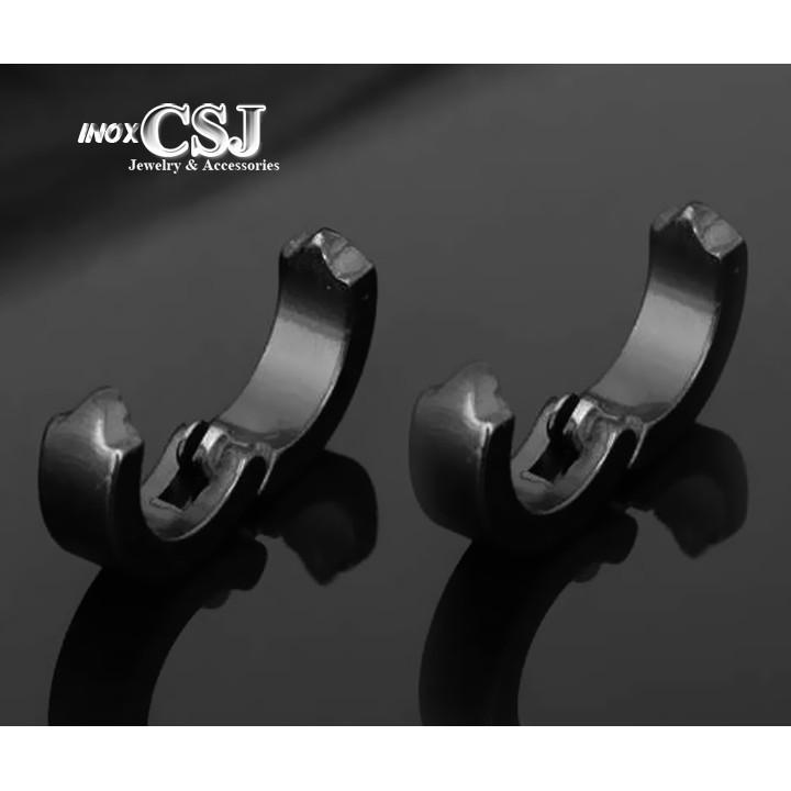 BÔNG TAI NAM KẸP KHOEN TRÒN INOX MÀU ĐEN mã TU230