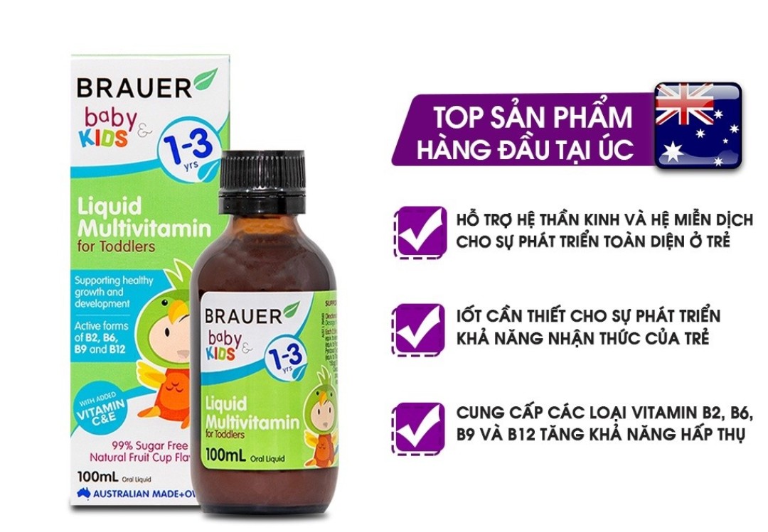 Vitamin tổng hợp cho trẻ Brauer Multivitamin Úc hỗ trợ trẻ phát triển cân đối, tăng sức đề kháng, giảm biếng ăn, giúp trẻ ngủ ngon - OZ Slim Store