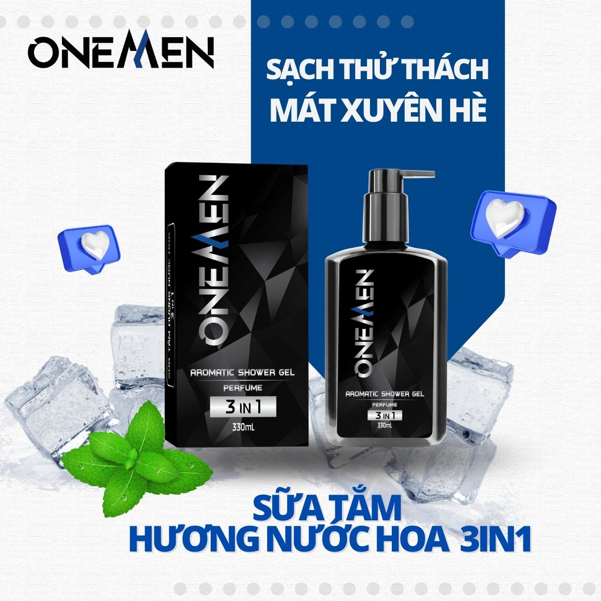 Combo Sữa Tắm Gội Hương Nước Hoa 3IN1 330ml + Nước Hoa Nam Onemen