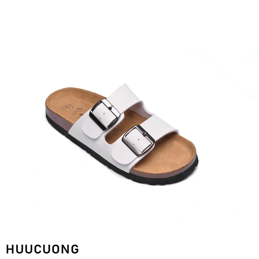 Dép nữ HuuCuong 2 khóa trắng đế trấu handmade