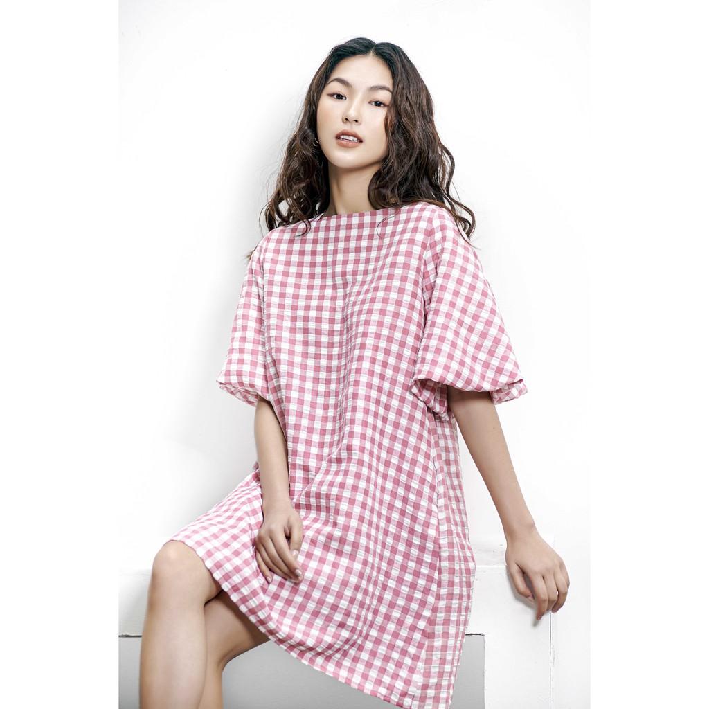 LIIN - Đầm kẻ caro tay bồng bềnh