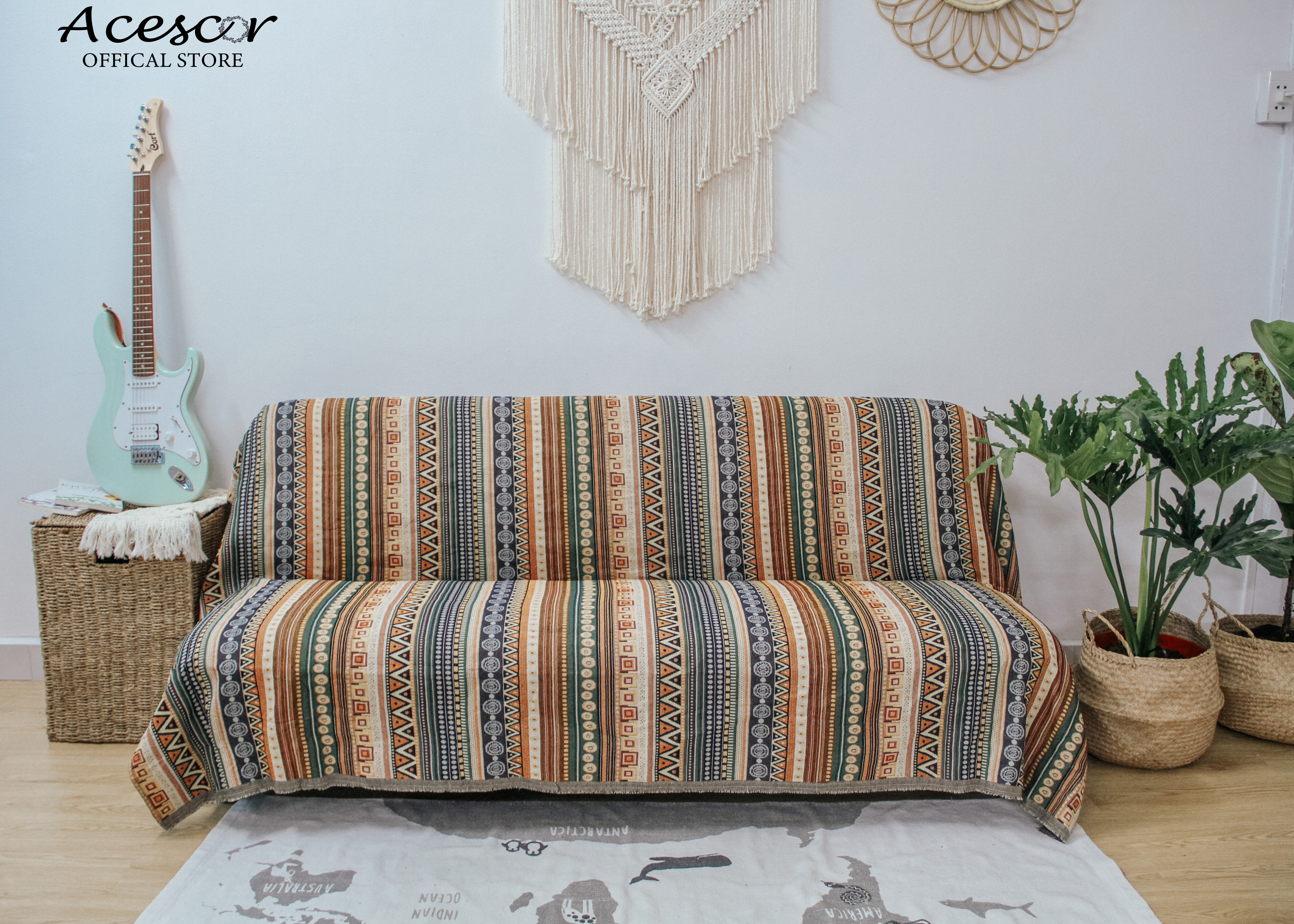 Thảm Vải Thổ Cẩm Phủ Ghế Sofa, Khăn Trải Bàn, Thảm Trải Sàn CTC08 - Trang Trí Phòng Khách, Phòng Ngủ