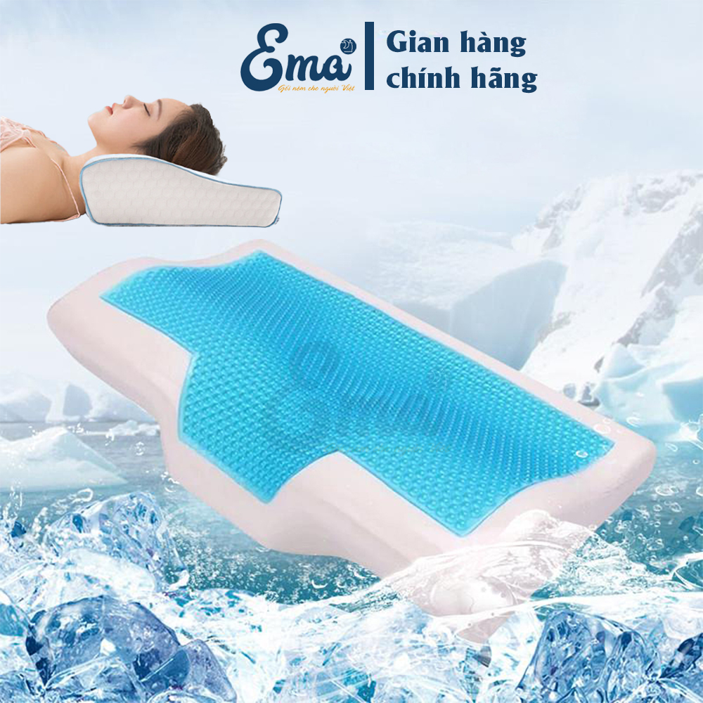 Gối cao su non có gel lạnh Ema cho người lớn - Chống ngủ ngáy, giảm đau mỏi cổ vai gáy - Phòng ngừa thoái hóa đốt sống cổ - Phong cách Nhật Bản