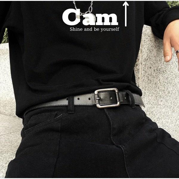 Thắt Lưng Nam Nữ DG - Dây Lưng Nam Nữ Unisex Mặt Kim Loại Da PU Hàn Quốc Mặt Vuông Màu Đen Đẹp - DG - Camcamvintage