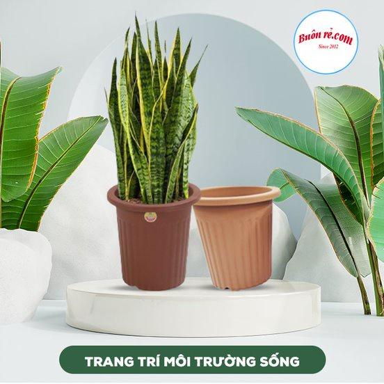 Chậu nhựa tròn trồng hoa, cây cảnh Việt Nhật) - Chậu nhựa giả gỗ trồng hoa, rau dáng đứng sang trọng
