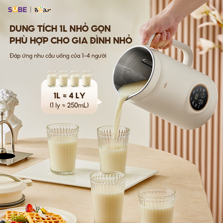 Máy Làm Sữa Hạt 1L BEAR Đa Năng Công Nghệ Máy Xay Nấu 3 Chiều Nhuyễn Mịn, Hiệu Năng Giảm Tiếng Ồn  SB-SH09Q - Hàng Chính Hãng