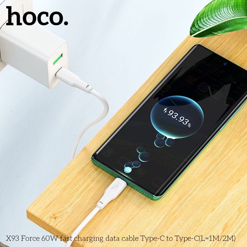 Cáp Sạc Nhanh Dành Cho Hoco X93 Force 60W Type-C Đến Type-C Dây Dài 2M Hàng Chính Hãng
