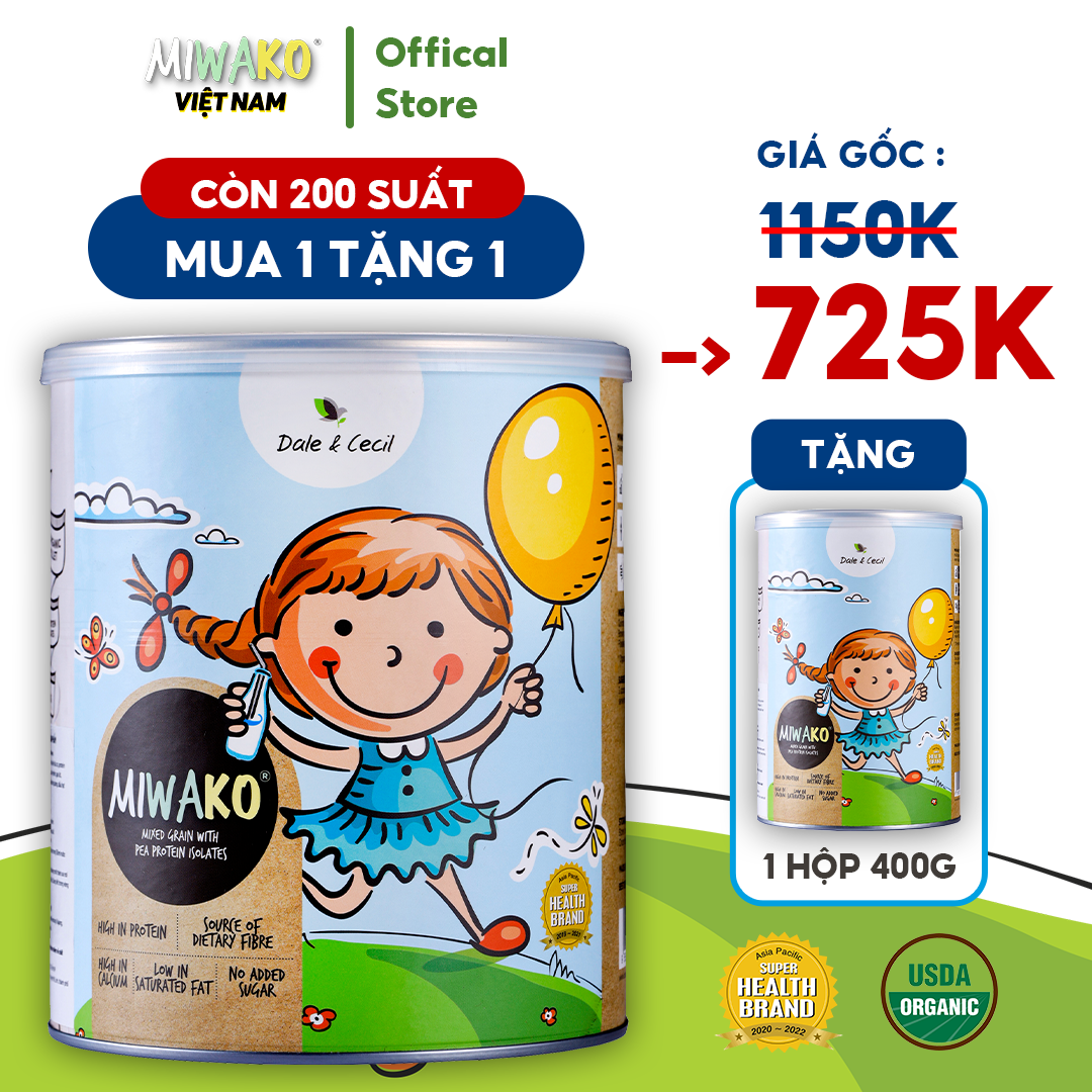 [Mua 1 Hộp Tặng 1 Hộp 700g] Sữa Hạt Hữu Cơ Miwako Hộp 700g Vị Gạo, Đạm Lành Dễ Uống Date T3/2024