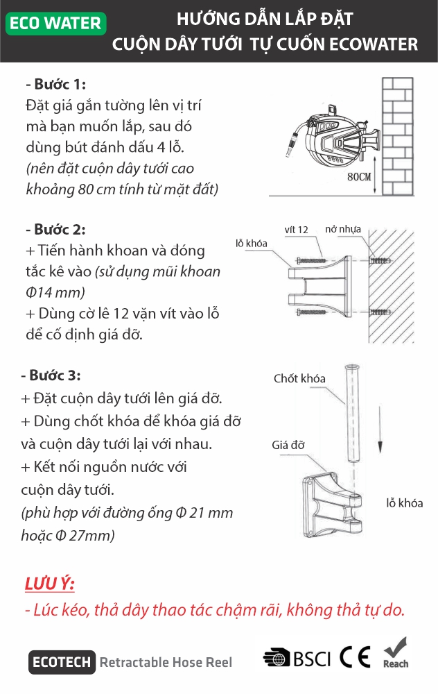 BỘ VÒI TƯỚI TỰ ĐỘNG THU DÂY -20m: Kèm đầu phun 7 cấp, tiện dụng &amp; bền bỉ.