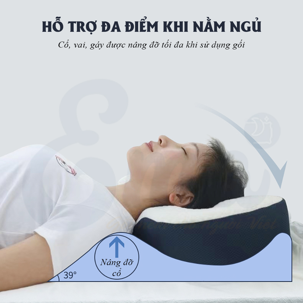 Gối công thái học EMA chống đau mỏi cổ vai gáy chất liệu Memory Foam cao cấp - Kích thước 58x34x10cm