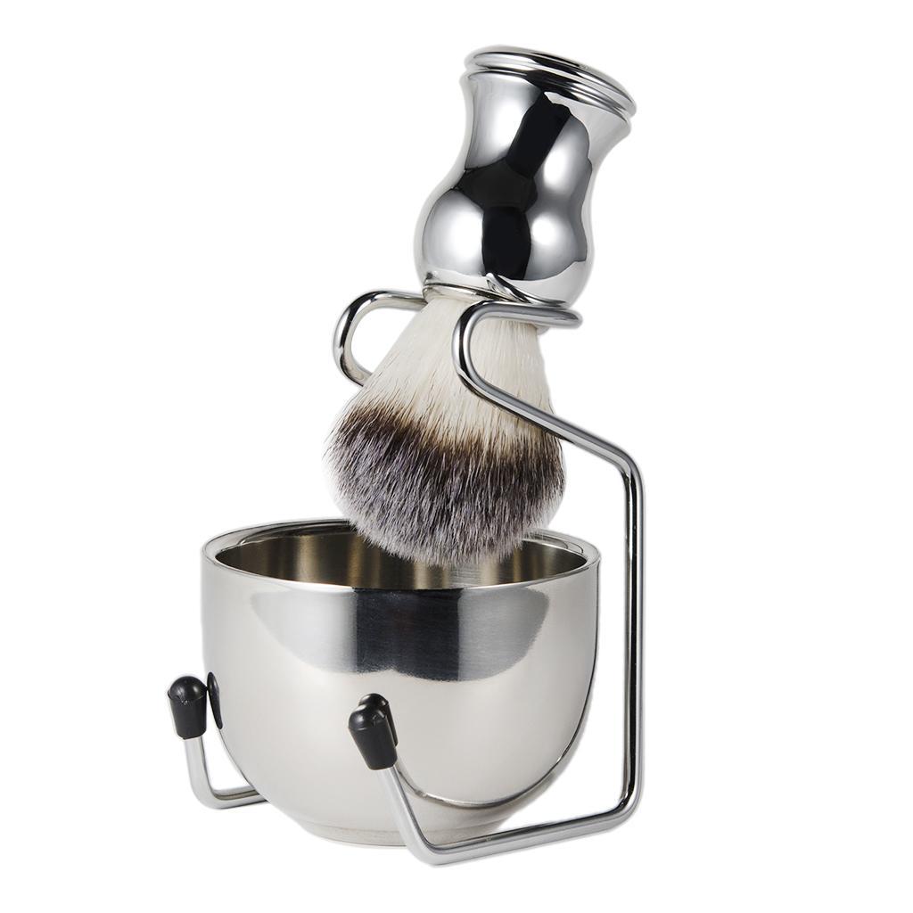 Stainless Steel Shaving Brush Set Brush Stand Holder Bowl Mug Kit