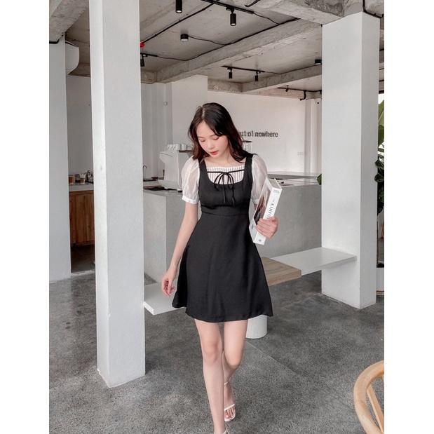 Váy dạ tay bồng cổ vuông thắt nơ hàng thiết kế vnt0722v07 by germe