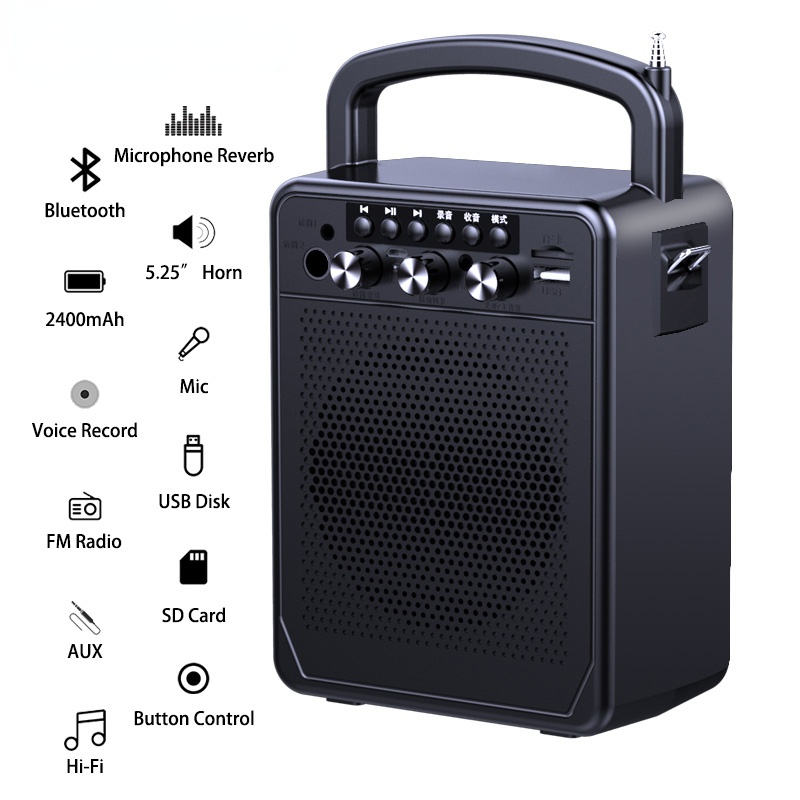 Loa bluetooth di động karaoke fm bass bass boombox loa USB không thấm nước hỗ trợ loa siêu loa âm nhạc phụ trợ loa loa Color: Red