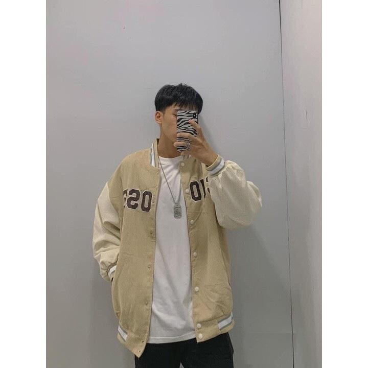 Áo Khoác Bomber CHOOSE Nhung Gân Tăm Thêu Phối Tay 2 Màu 2 Lớp Form Rộng Unisex Nam Nữ Ulzzang Hot Trend