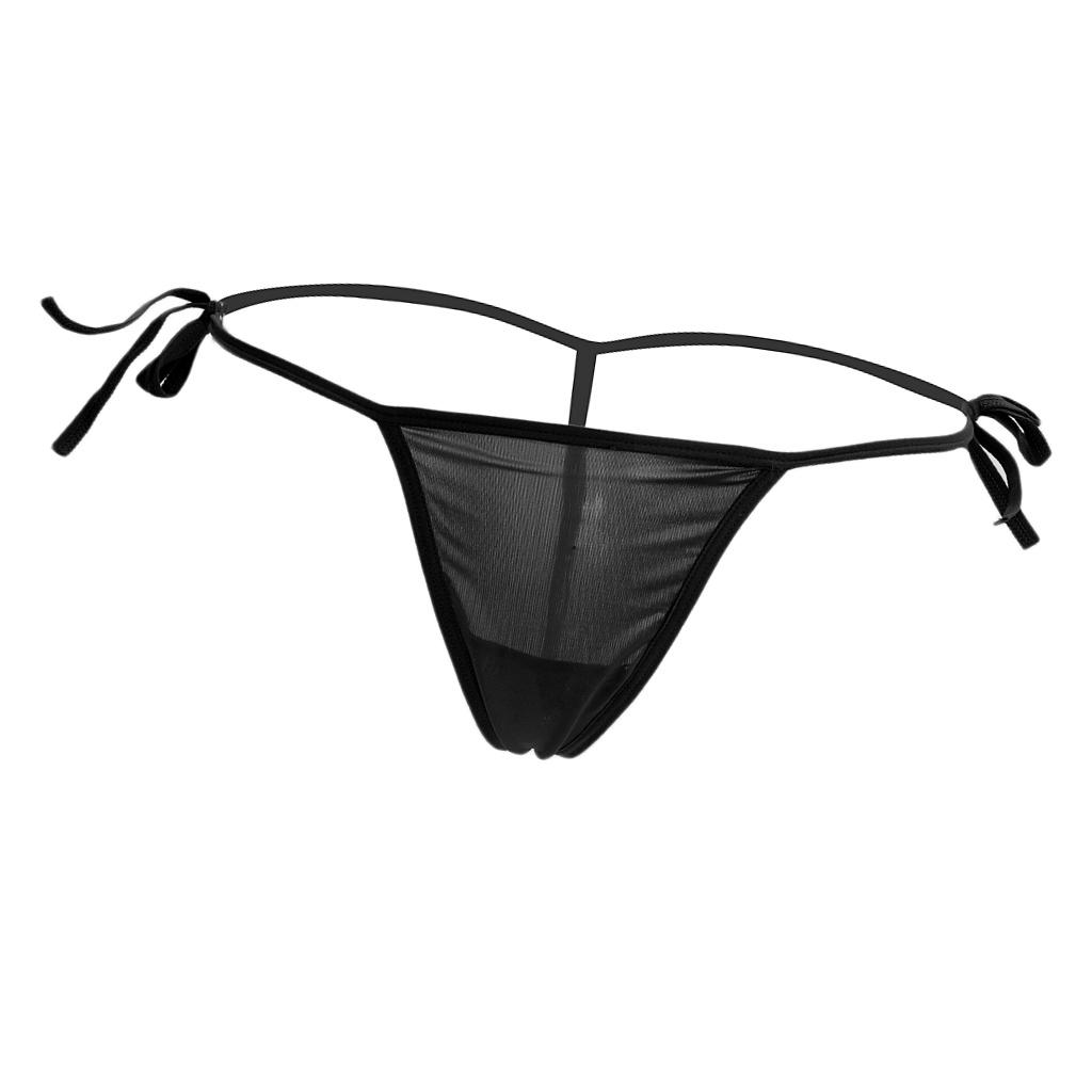 Women's Bandage Sheer Solid G-string Briefs Panties Lace up T-back Lingerie Underwear