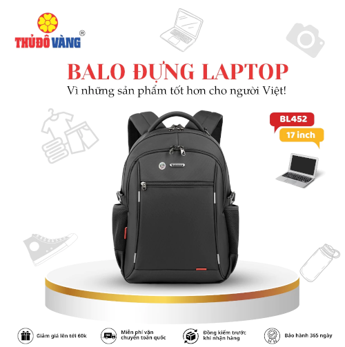 452 THỦ ĐÔ VÀNG Balo Nam Nữ size to Đi Làm, Đi Học, Đi Du Lịch bảo vệ Laptop 17 inch chống sốc BL452