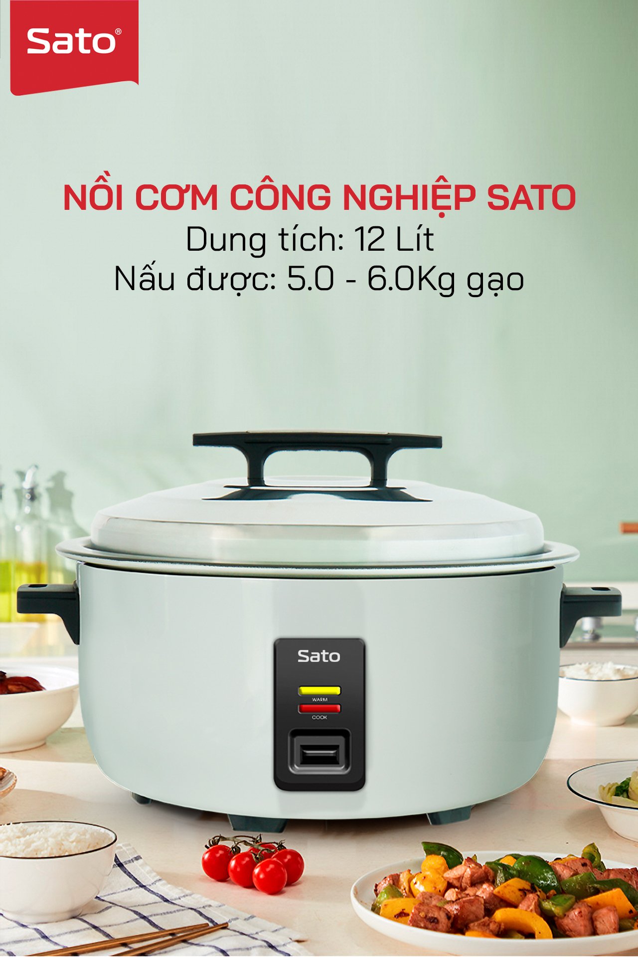 Nồi cơm điện công nghiệp SATO Q12 (T) 12 Lít - Hàng Chính Hãng