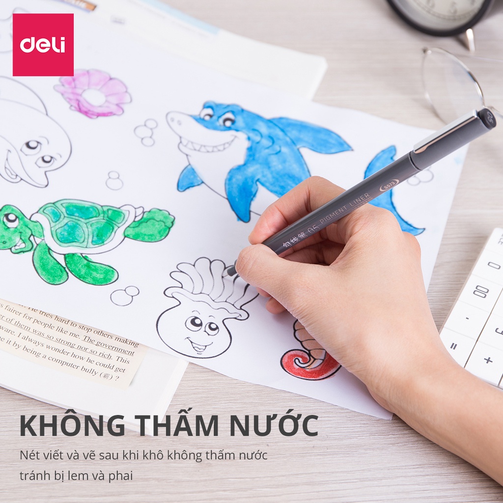 Set Bút Đi Nét Kỹ Thuật Nhiều Cỡ Ngòi Màu Đen Kháng Nước Caligraphy  Deli - Phù Hợp Vẽ Viền Tranh Phác Hoạ Vẽ Kiến Trúc Công Nghệ - S573