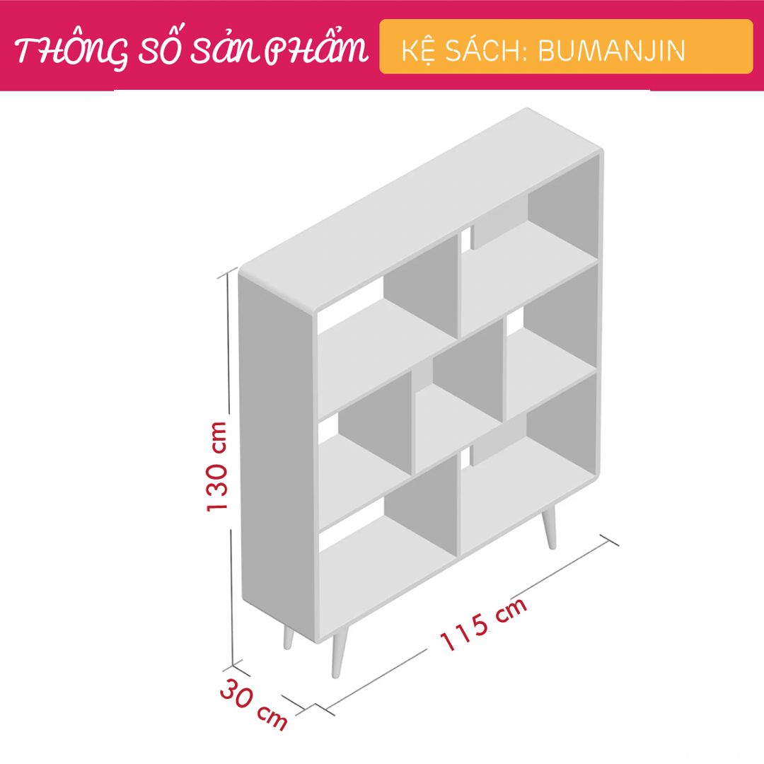 Kệ sách, kệ trang trí gỗ hiện đại SMLIFE Bumajin | Gỗ MDF dày 17mm chống ẩm | D115xR30xC130cm