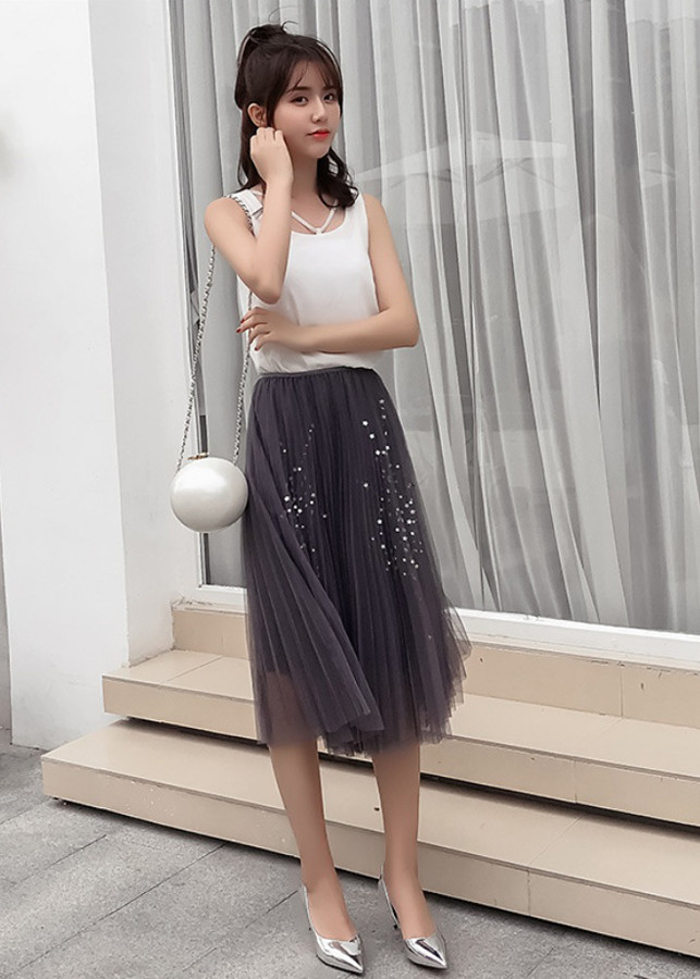 Chân váy maxi xếp ly ren sao cao cấp BERI