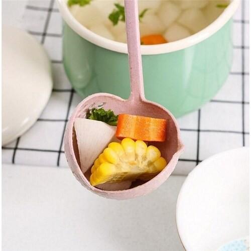 Muôi vá múc canh có lỗ thoát nước nhựa lúa mạch cán dài dễ dàng vớt thức ăn đảm bảo an toàn màu xanh hồng