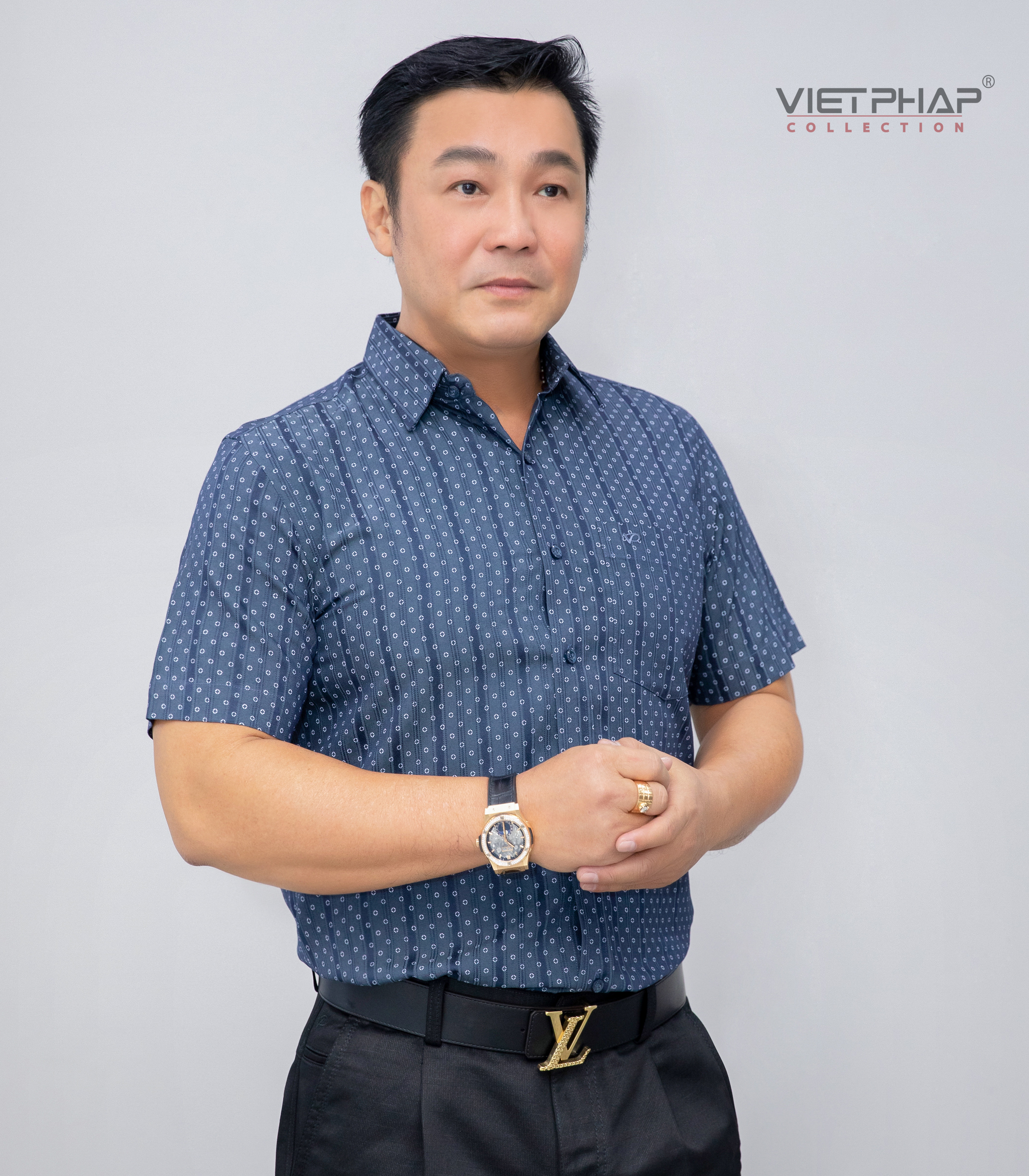 Áo Sơ Mi Lụa ngắn tay nam VIỆT PHÁP / Form Luxury / chất liệu Cotton Cao Cấp thoáng mát, thấm hút mồ hôi tốt 9501