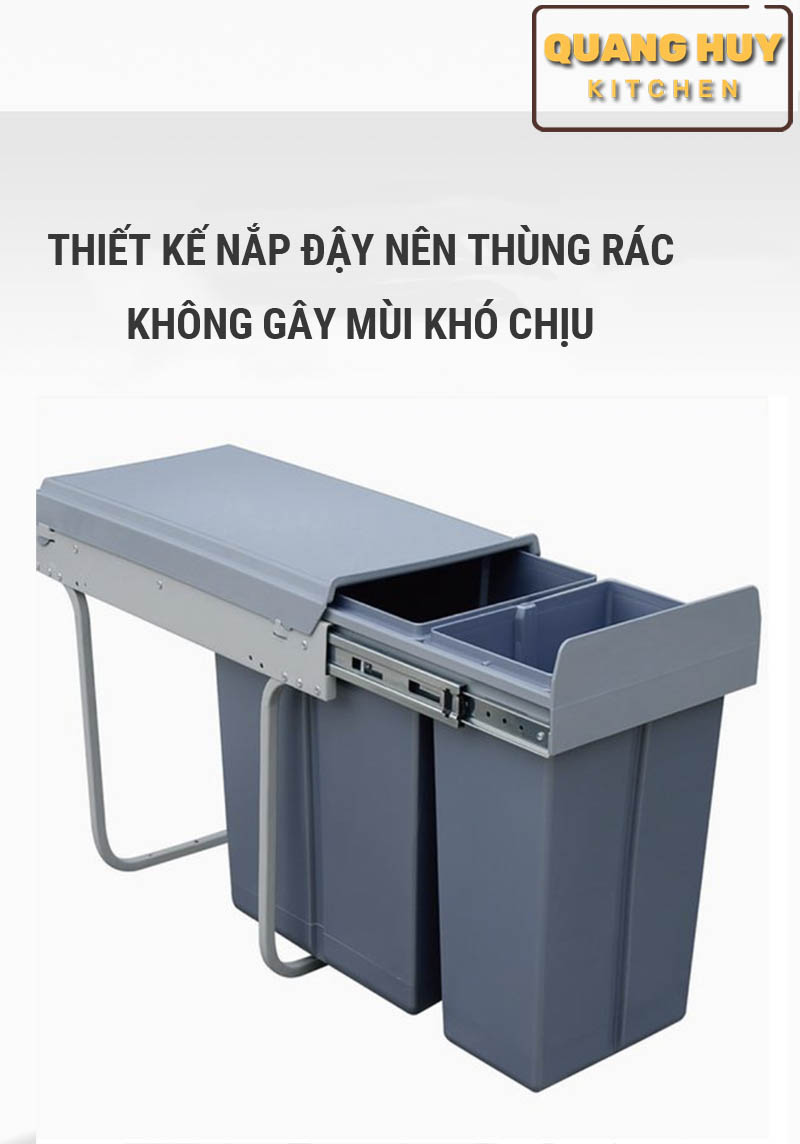 Thùng rác đôi âm tủ bếp hoặc gắn cánh tủ bếp thương hiệu Grob lắp đặt dễ dàng