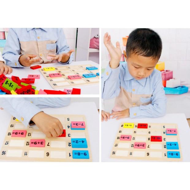 Đồ chơi DOMINO phép tính 110 quân bằng gỗ - Domino toán học - Ghép hình - Bộ xếp hình cho bé