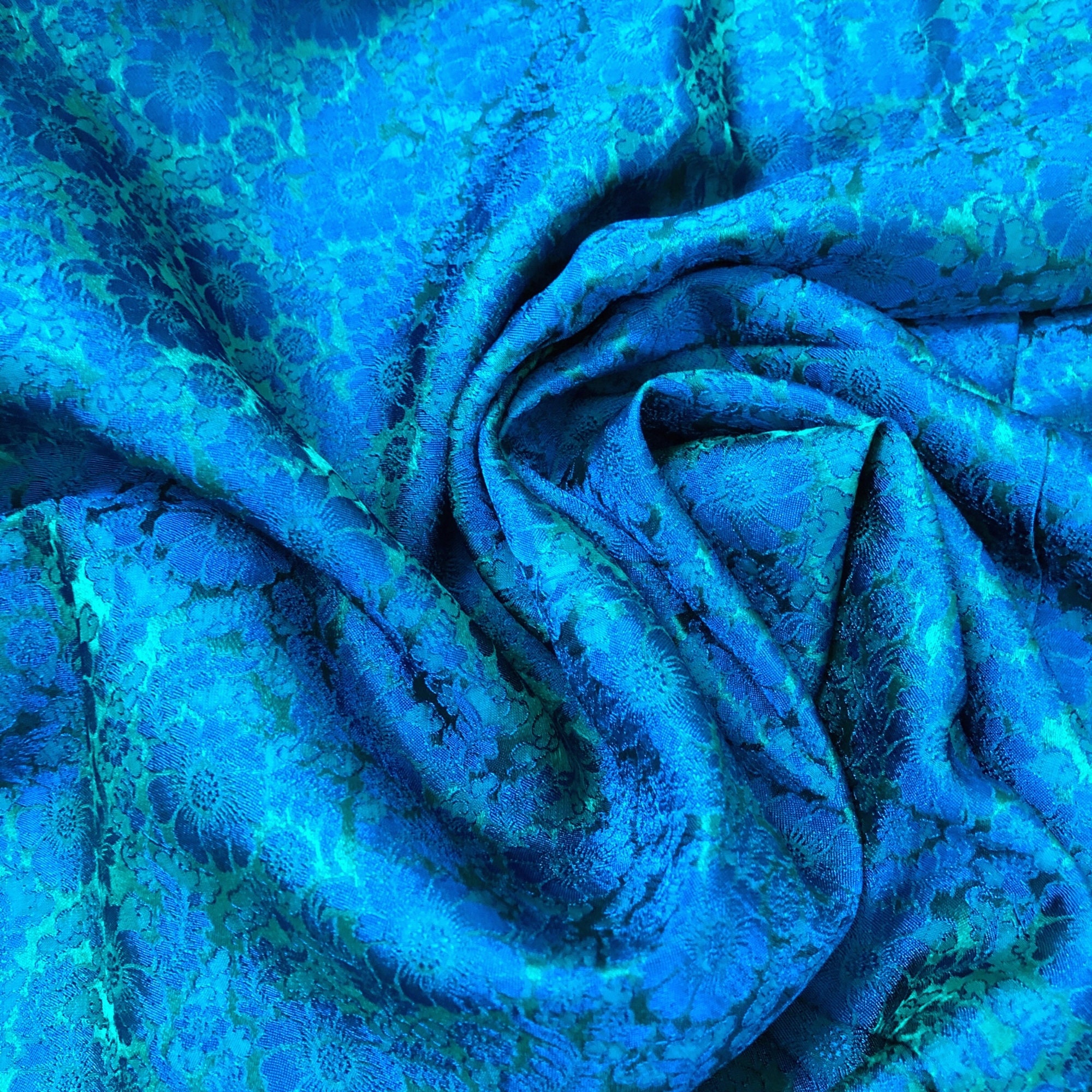 Vải Lụa Tơ Tằm Palacesilk hoa cúc màu 1 xanh may áo dài, váy áo #mềm#mượt#thoáng mát, khổ rộng 90cm