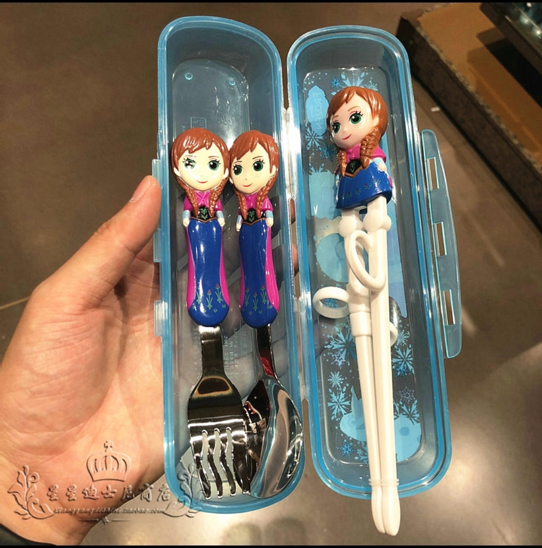 Set bộ 3 món muỗng + đũa + nĩa Disney hình Anna tập ăn cao cấp cho trẻ em ( Tặng hộp đựng kèm )