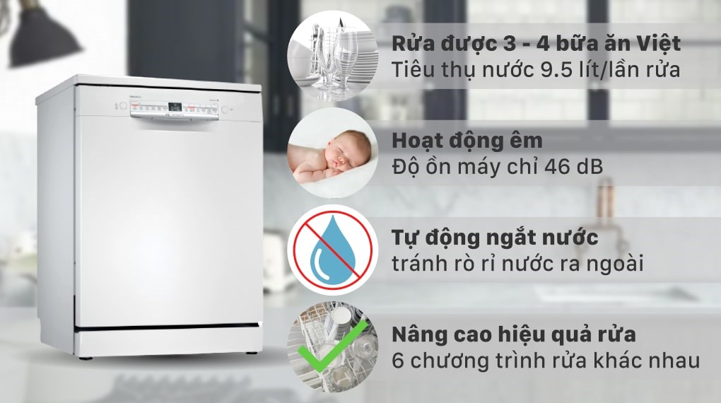 Máy Rửa chén Bát Độc Lập Bosch -12 Bộ - SMS2IVW01P - Series 2- Hàng chính hãng