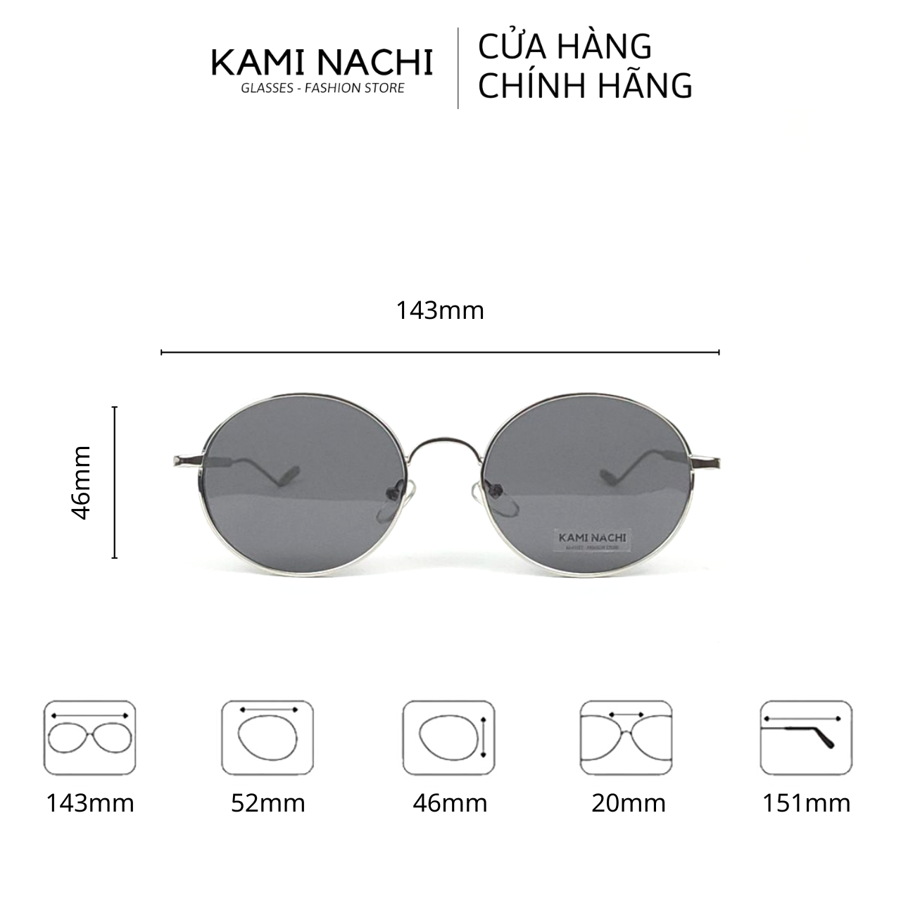 Kính mát ngố tàu thời trang nam nữ KAMI NACHI, tròng kính chống lóa, chống chói, phong cách Unisex 9070