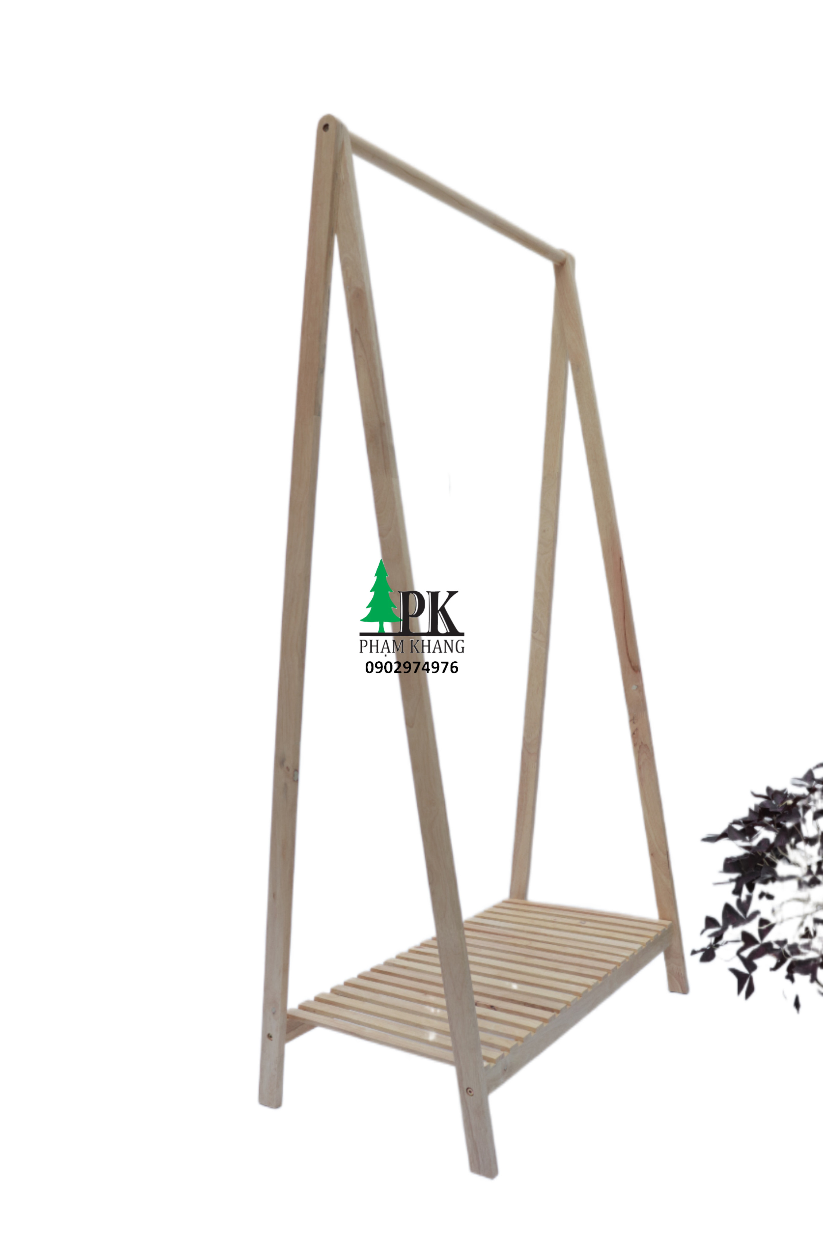 Kệ gỗ treo quần áo chữ A Phạm Khang 1 tầng rộng 80 cm màu tự nhiên