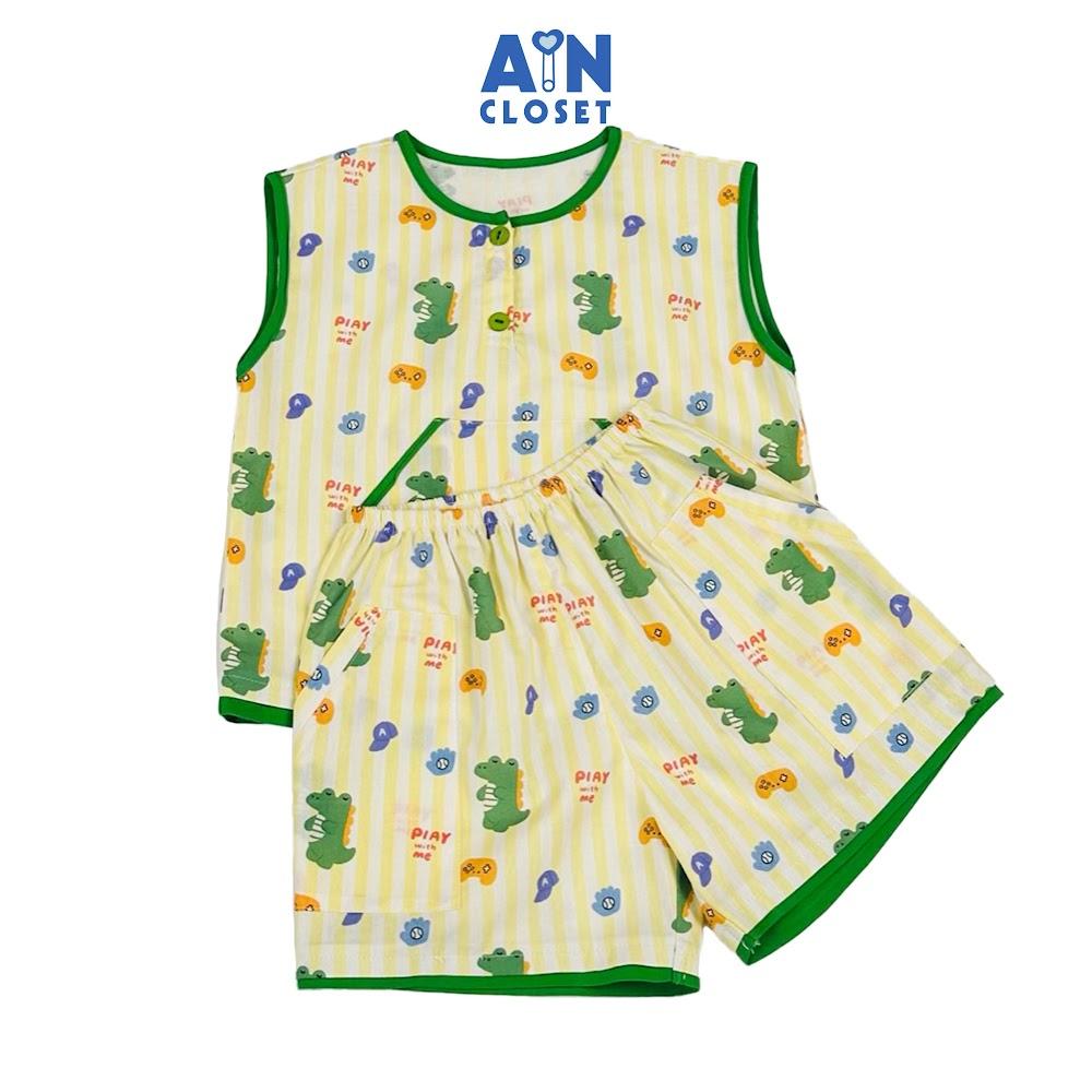 Bộ quần áo Ngắn bé trai họa tiết Khủng Long Kẻ Vàng Cotton - AICDBTWRLLBJ - AIN Closet